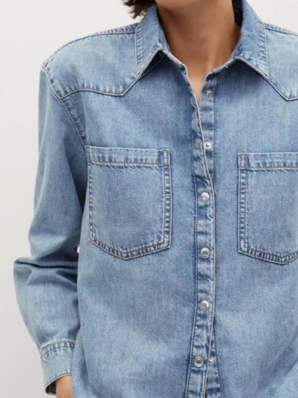 Mango Women's Denim Long Sleeve Shirt
